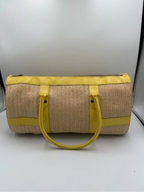 Christian Louboutin Natural Straw Barrel Tote with Yellow Trim (Pre Own)